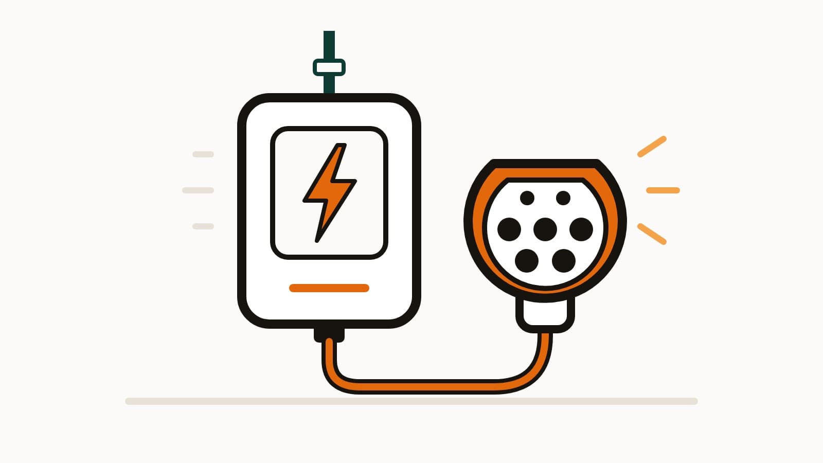 Ilustración de un cargador de pared para autos eléctricos con su cable y un conector Tipo 2 visto de frente